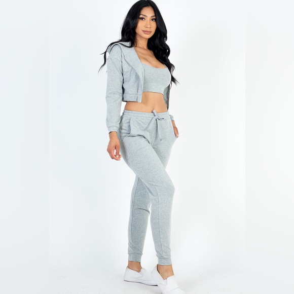 NWT - Cropped Cami,  Zip-up Jacket and Joggers Three Piece Lounge Set - Picture 2 of 4